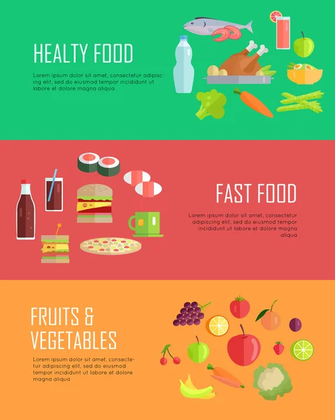 Set van horizontale voedsel concepten vector banners. — Stockvector