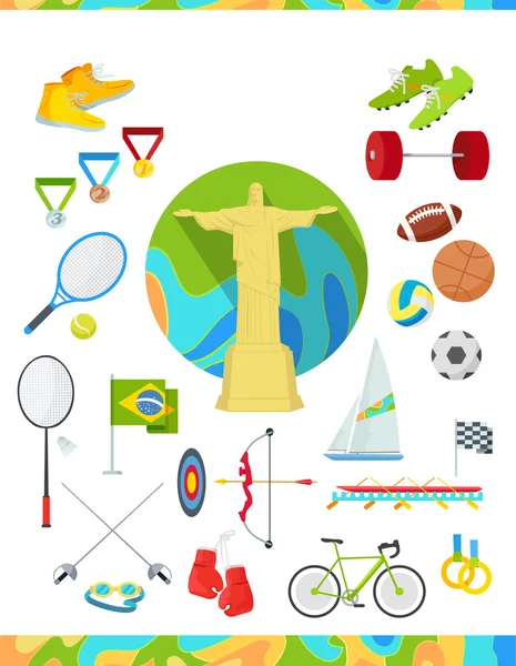 Icons Set Devoted to Summer Sport Games in Brazil — Stock Vector
