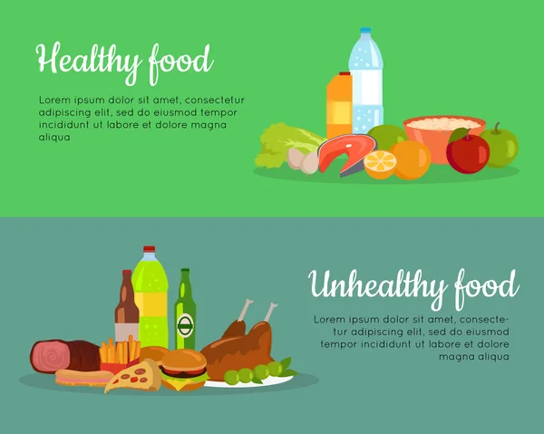 Gezonde en ongezonde voedsel banner poster — Stockvector