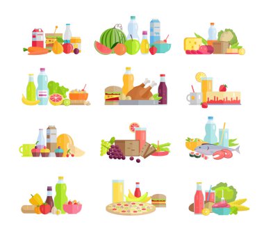 Düz Tasarımda Gıda Kavramlarının Büyük Koleksiyonu.