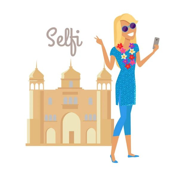 Selfie mujer en vacaciones de verano en la India — Archivo Imágenes Vectoriales