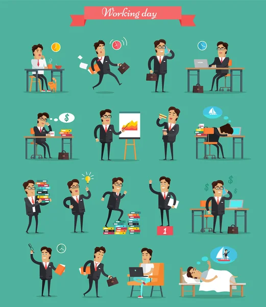 Working Day in Office Characters Vector Set. — Wektor stockowy