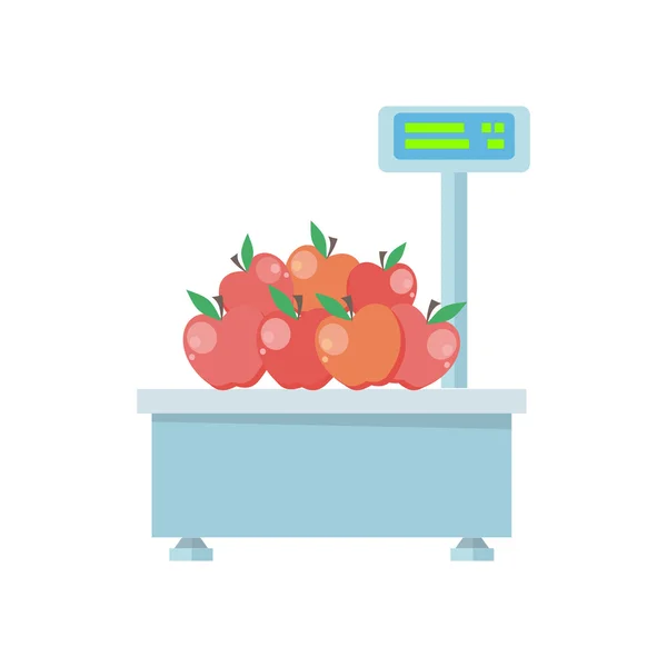 Tray with Apples on Store Scales Vector. — Stock Vector