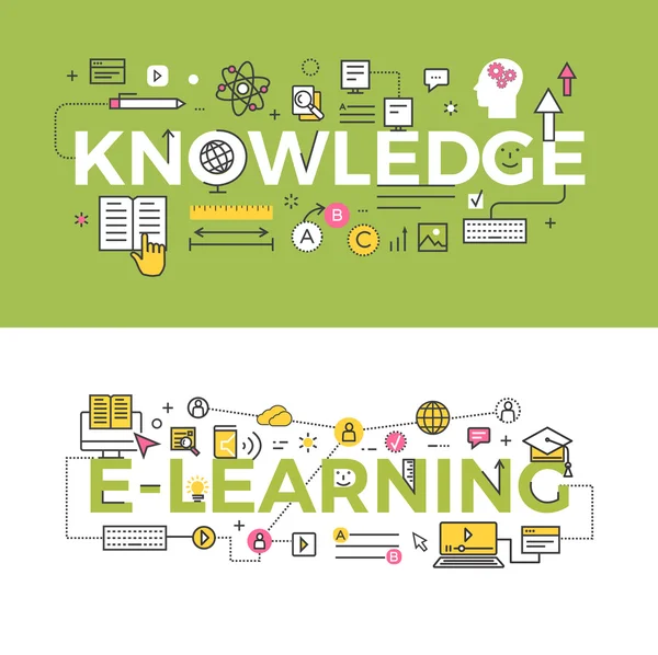 Bannières vectorielles de concept de connaissance et d'apprentissage en ligne . — Image vectorielle