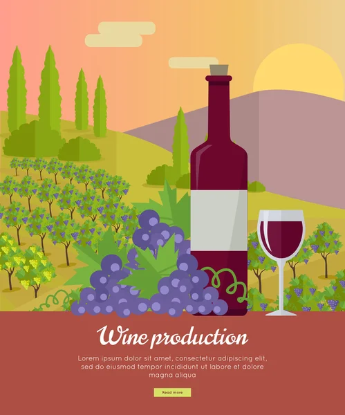 Wine Production Banner. Poster for Red Vine — Stock Vector