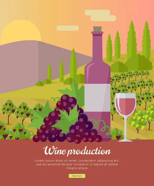 Wine Production Banner. Poster for Rose Vine. — Stock Vector