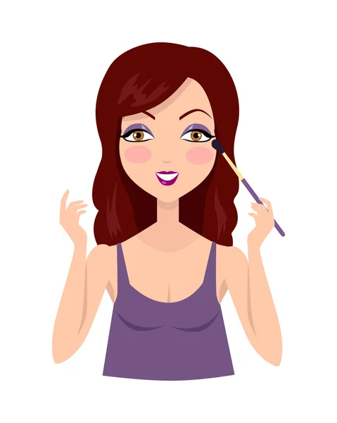 Mädchen Make-up mit Lidschattenbürste. — Stockvektor