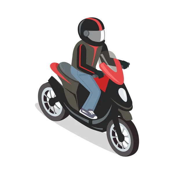 Isometrik Projeksiyonda Scooter Rider İllüstrasyon. — Stok Vektör