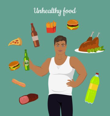 Junk Food Consumption. Man Before Weight Loss. clipart