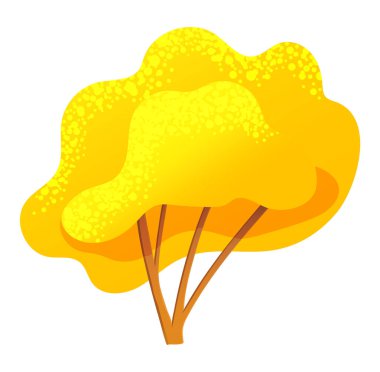 Sarı parlak sonbahar ağacı, bereketli bir taç, ince kahverengi gövde ve beyaz üzerine izole dallar.