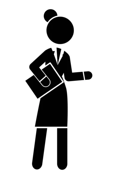 Черный силуэт движущейся деловой женщины с папкой в руках. Бизнес-инфографика. Женская фигура — стоковый вектор
