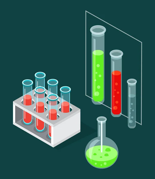 Test tubes icon on a special stand. Blood test tubes. Chemical lab science test, medical laboratory — Stock Vector