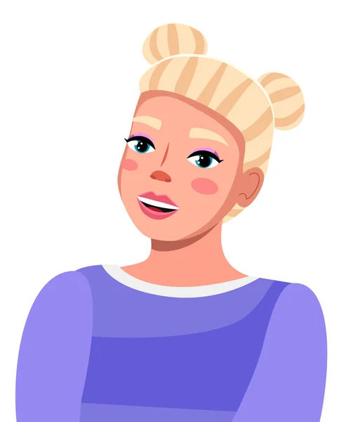 Avatar van jonge blonde glimlachende vrouw met roze lippenstift, schattig kapsel, lichte make-up, blauwe ogen — Stockvector