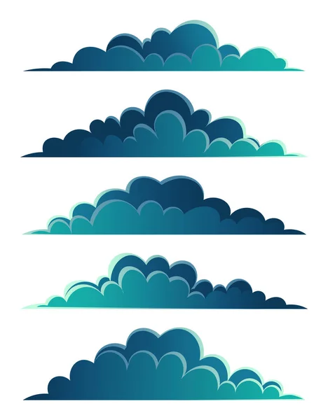 Colección de nubes nocturnas vector panorama, diferentes nubes de color azul oscuro para el cielo nocturno, cloudscape — Archivo Imágenes Vectoriales