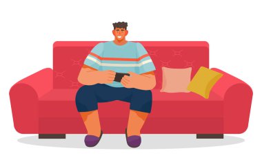 Video oyunu oynamak, gülümseyen adam rahat koltukta oturup oyun oynamak.