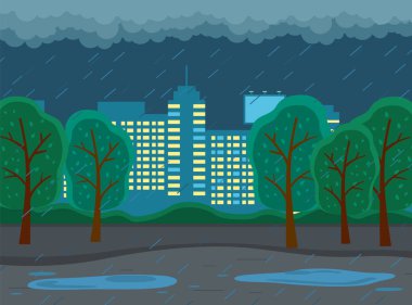 Geceleri yağmur yağar şehirde. Kasabanın üzerinde kara bulutlar, yollarda büyük su birikintileri