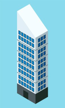 Şehir merkezindeki gökdelen binası düz stil konsept üst görünüm izole edildi. Modern şehir yapısı