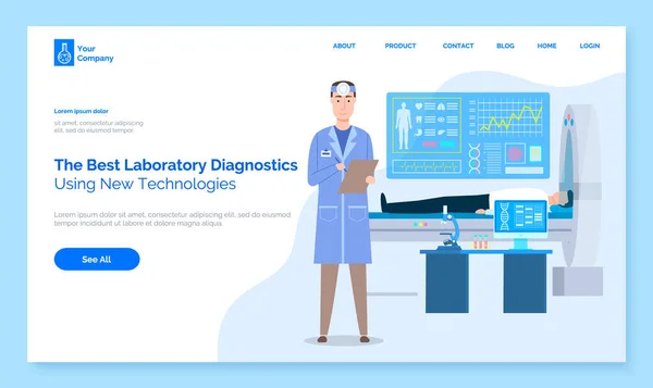 Aplicações de serviços médicos on-line melhores diagnósticos de laboratório usando novas tecnologias landing page — Vetor de Stock