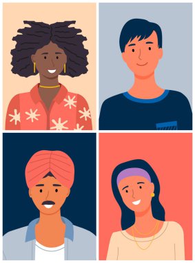 Uluslararası insanlar avatarlar, ırklar, genç erkekler ve kızlar, Afrikalı ve Avrupalı kadınlar, Arap erkekler