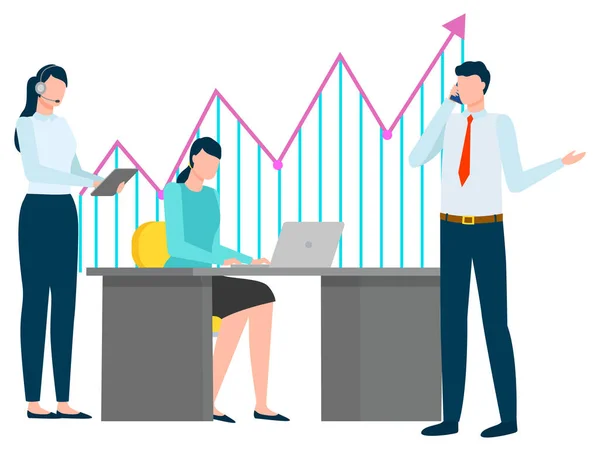 Trabalhadores de Escritório no Espaço de Trabalho, Vetor de Trabalho em Equipe —  Vetores de Stock