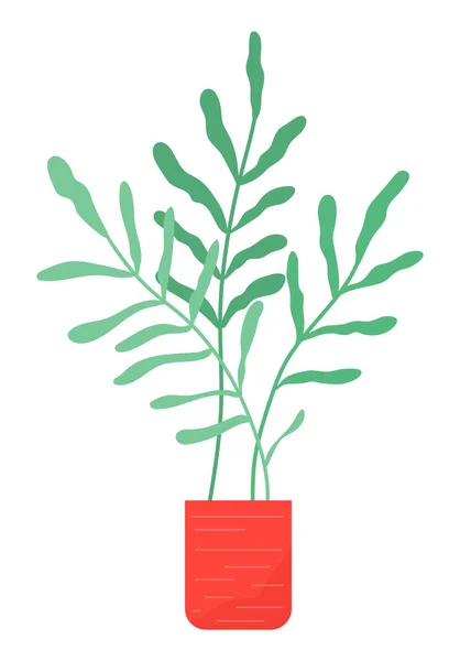 Dekoratív zöld növény hosszú levelekkel kerámia edényben, fazék szobanövénnyel. Lakberendezés — Stock Vector