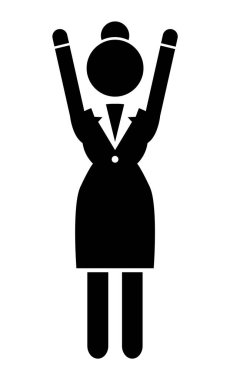 Vektör iş kadını, siyah siluet. Beyaz arka planda resmi olarak tam boy giyinmiş bir bayan.