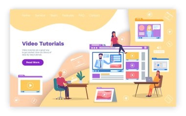 Video dersi online eğitim, eğitim, e-öğrenme konsepti. Web sitesi öğretmeni ders veriyor.