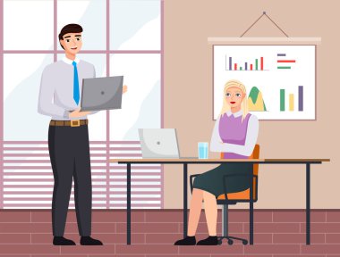 İş adamı istatistiksel bir rapor sunuyor. Analiz ve planlama sektörü