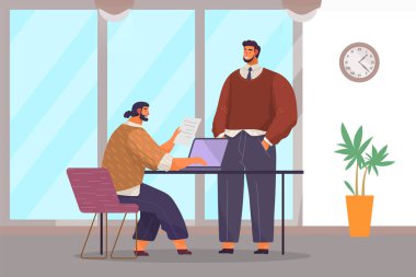 Ofis çalışanları. İş arkadaşları. Meslektaşlar proje takım çalışmasını tartışırlar. Ofis çalışanları iş ve iletişim