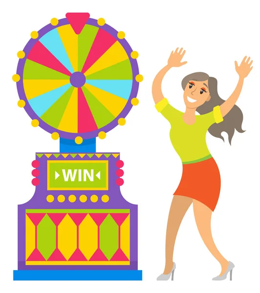 Fortune Wheel Roulette in Casino, Gambling Woman — стоковий вектор