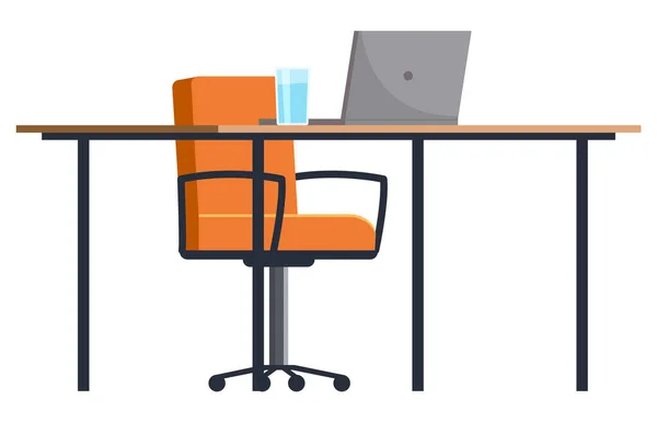 Lieu de travail au bureau. Cabinet avec espace de travail avec table, fauteuil confortable et ordinateur — Image vectorielle