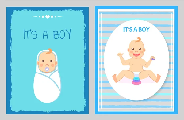 C'est une carte de voeux de garçon, bébé bébé de douche — Image vectorielle