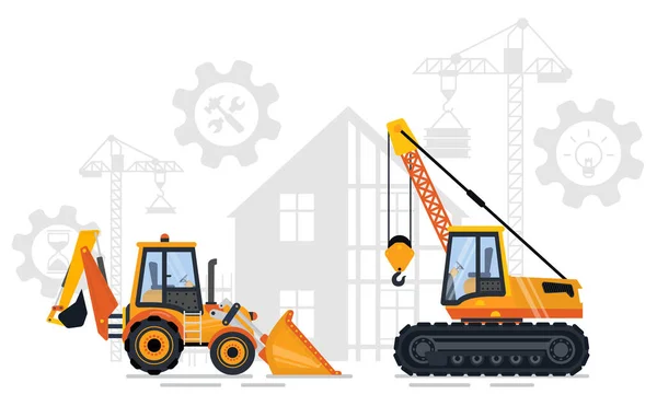 Crane Excavator and Bulldozer Construction Machine — стоковий вектор