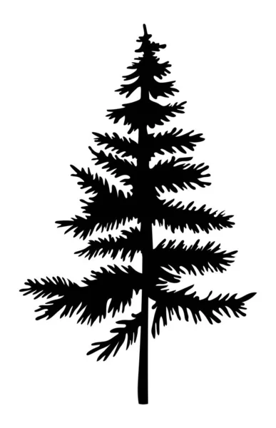 Zwart silhouet van dennenboom, kerstboom, eenvoudig raster icoon, natuurconcept, zwarte boom — Stockvector