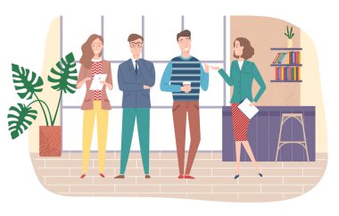 Konferans, iş toplantısı, proje tartışan bir grup işçi, yeni çalışma planı, kahve molası.