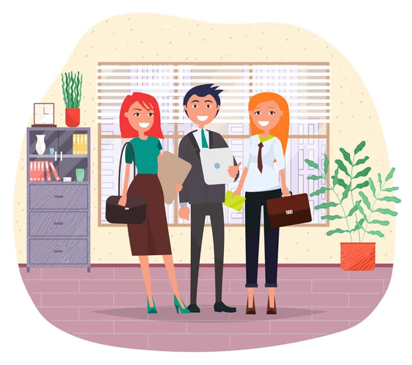 Team of office workers, smiling successful stylish businesspeople, group of office workers — Stock Vector