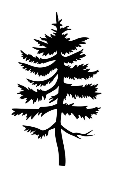 Pino negro alto. Silueta de abeto, icono de vector simple, concepto de la naturaleza, árbol negro — Vector de stock