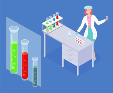 Laboratuvar deneyi, araştırma, zehirli sıvılı tüplerle büyük bir mücadele, laboratuvar asistanı.