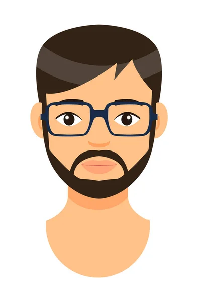 Retrato de hombre barbudo joven en gafas, hipster con corte de pelo elegante, icono de la cara del hombre — Archivo Imágenes Vectoriales