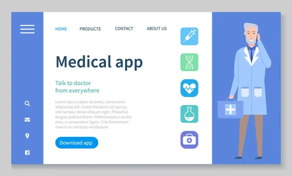 Aplicativo médico na tela do smartphone. Consulta médica online com médico e aplicação médica — Vetor de Stock