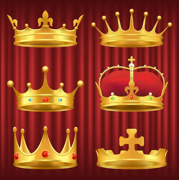 Set königlicher Kronen, Tiaras und Diadems Vector — Stockvektor