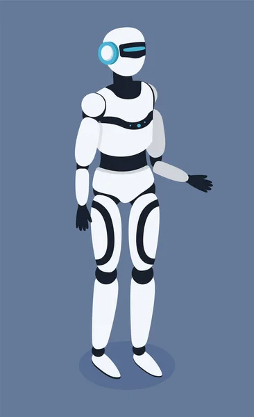 Vit robot vektor illustration stående full längd grå bakgrund. Humanoid med självlysande element — Stock vektor