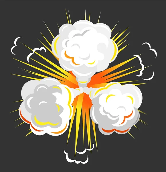 Explosion with Cloud or Dust and Ash, Bright Bang — Stock Vector