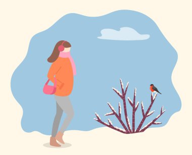 Park Vektöründe Çanta Dolaşan Kadın Karakteri