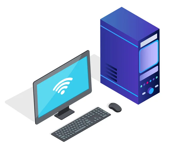 Monitor komputerowy z symbolem WiFi i klawiaturą — Wektor stockowy