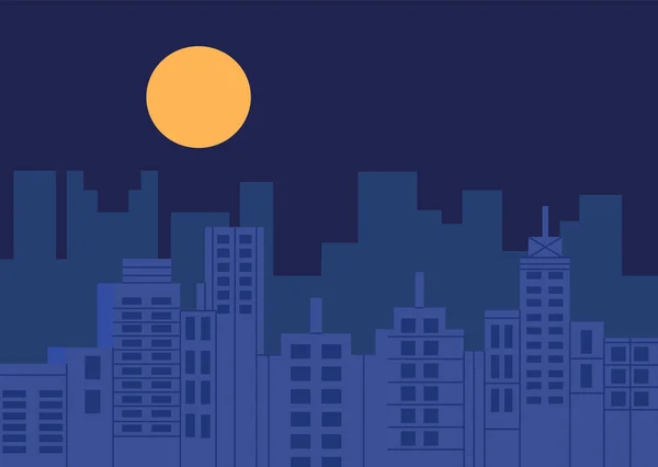 Векторная иллюстрация ночного города. Темный городской пейзаж. Ночной городской пейзаж в плоском стиле, абстрактный фон — стоковый вектор