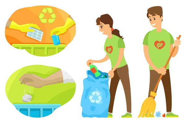 Bénévoles Nettoyage Environnement, Vecteur de déchets — Image vectorielle