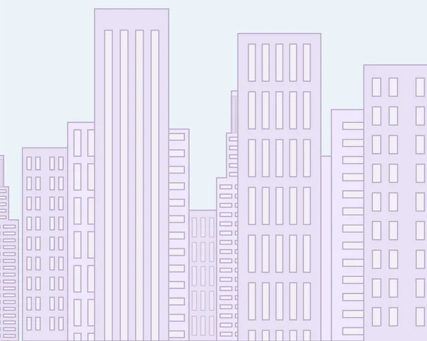 Edificio de rascacielos en vista del espacio de la ciudad sobre fondo de estilo plano. Vista de la ciudad paisaje urbano moderno — Vector de stock