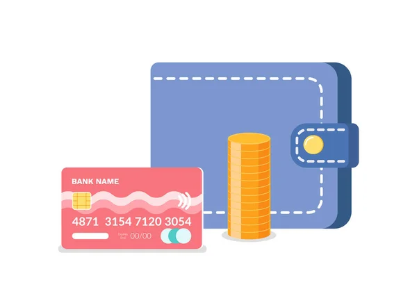 Moneta i gotówka, karta kredytowa, wektor pieniężny lub żeliwny — Wektor stockowy