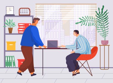 Ofis çalışanları. İş arkadaşları. Meslektaşlar proje takım çalışmasını tartışırlar. Ofis çalışanları iş ve iletişim